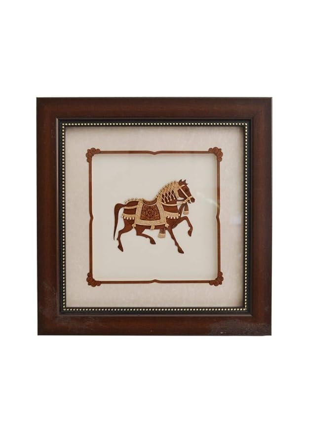 AONA wooden wall decor frame, square, horse illustration (8x8 in)