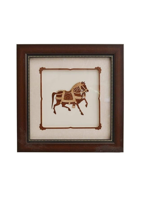Wooden Art Work Horse Frame Wall Decor (8 x 8 Inches) Mandir Setting