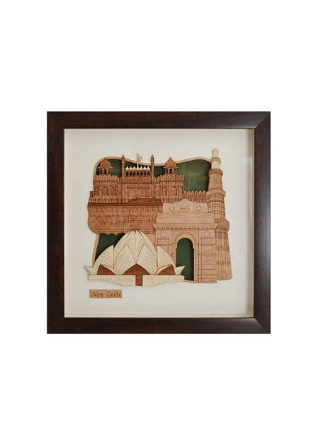 Wooden Art Work New Delhi Famous Tourist Places Frame Wall Decor 8 x 8 Inch