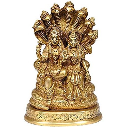 Lord Vishnu and Maa Lakshmi Decorative Idol - (Brass, Height 8.5")