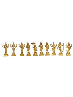 Brass Dashavatar idol set—10 brass figures, each 9 in, full lineup