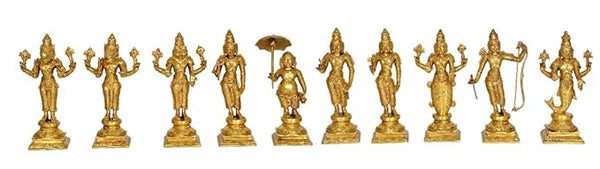 Brass Vishnu Dashavatar Statue Idol for Home Decor Temple | Diwali | Height : 9 Inches (Each) | Set of 10