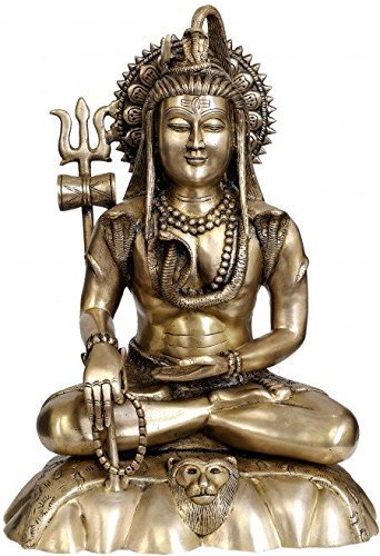 Brass Bhagwan Shiv in Dhyan Mudra Mediating Adiyogi Murti (Height: 17.5 Inches)