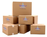 Brass Krishna statue cartons for shipping, stacked boxes with printed logo