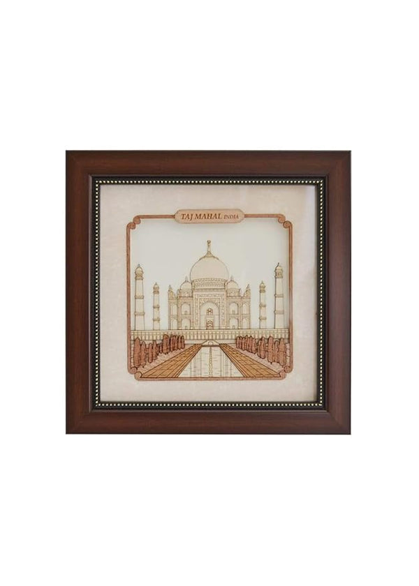 Wooden Art Work TalMahal India Frame Wall Decor 8 x 8 Inch Mandir Setting