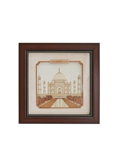 8 x 8 inch wooden wall frame with Taj Mahal India illustration, dark wood outer border
