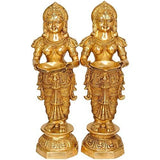 Brass Deepalakshmi statues pair, standing with hands in prayer, 36 in home decor