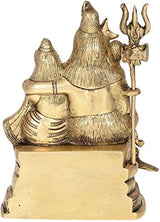 Brass Shiv Parivar Idol; tall central figure with trident, smaller companion figures