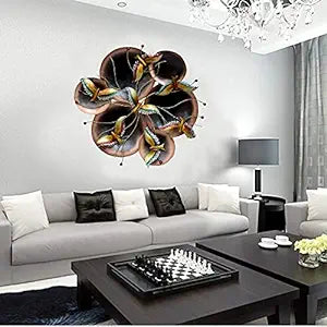 Iron Bird Circle Flower Design Wall Hanging with LED Light (Height: 32 Inches)