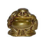 Laughing Buddha decorative idol, brass tone, seated with hands on belly, 4 in