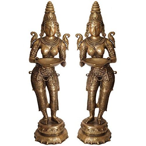 Brass Pair of Deepalakshmi Statues, Height 43.6 inches I Home Decor