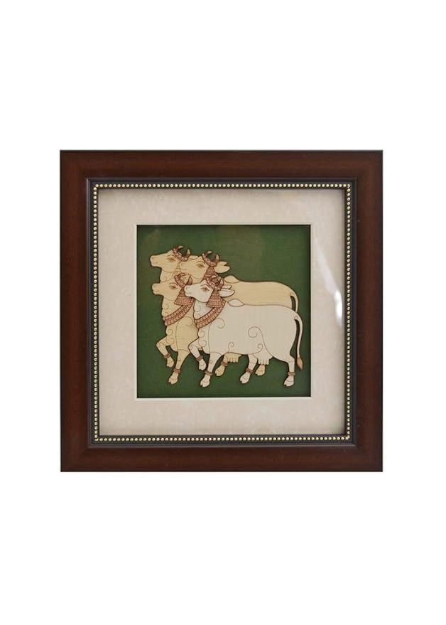 8x8 wooden wall art frame, dark brown with animal-and-woman print