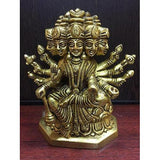 Brass Gayatri Mata statue with multiple faces, eight arms raised, 5 inch height