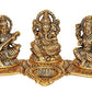 Ganesha Lakshmi and Saraswati Idol Sculpture Seated On Banana Leaf Throne Golden Height 11 Cm Width 20.0 cm