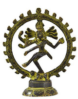 Brass Natraj idol standing on pedestal with detailed circular frame, 7 in