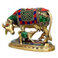 Brass Kamdhenu Cow and Calf Carving Om and Swastik Idol for Vastu, Mandir and Home Decor Height 5 Inch