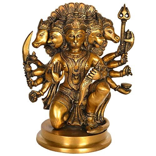 Lord Panchmukhi Hanuman Decorative Idol Statue - (Brass, Height 11")