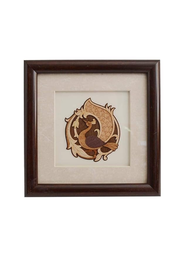 Wooden Art Work Peacock Frame Wall Decor 8 x 8 Inch