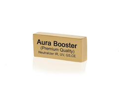 Gold Aura Booster block with front text on rectangular metal plaque