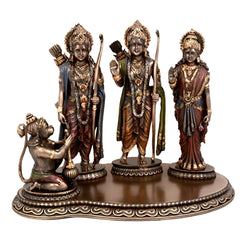 AONA polyresin Rama Darbar sculpture with three deity figures, bows, and ornate headdresses