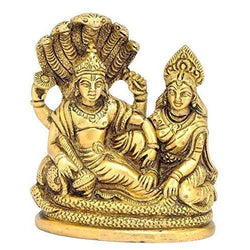 Maa Lakshmi and Lord Vishnu Idol Statue - (Brass, Height 4")