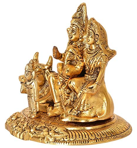 Metal Lord Shiva Parvati Kartikeya and Ganesha Murti Shiv Family Parivar Idol Statue for Home DÃ©cor Mandir Temple Gift Showpiece, Height : 5.5 Inches(golden)