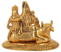 Gold-tone Shiva Parivar metal idol with bull and standing figures on circular base