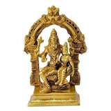 Brass idol sculpture of Lord Narasimha with Maa Lakshmi, seated figures
