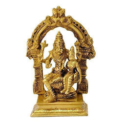 Lord Narasimha with Maa Lakshmi Idol Sculpture - (Brass, Height 7.75")