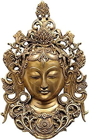 Brass Tibetan Buddhist Wall Hanging Tara Mask Height 12.5 Inches