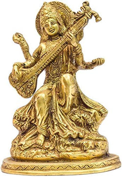 Maa Saraswati Decorative Idol - (Brass, Height 8")