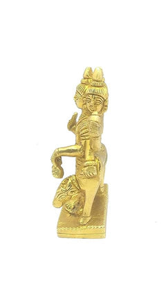 Brass Dattatreya idol statue, side view with small drum-like ornament