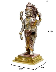 AONA Dhanvantari brass statue with size markings: 20cm tall, 9cm x 6cm base