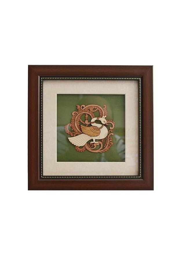Wooden art work frame wall decor, 8x8 in, paisley print in brown frame