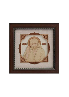 Sai Baba Shirdi framed wooden wall art (8x8 in), brown frame with central portrait
