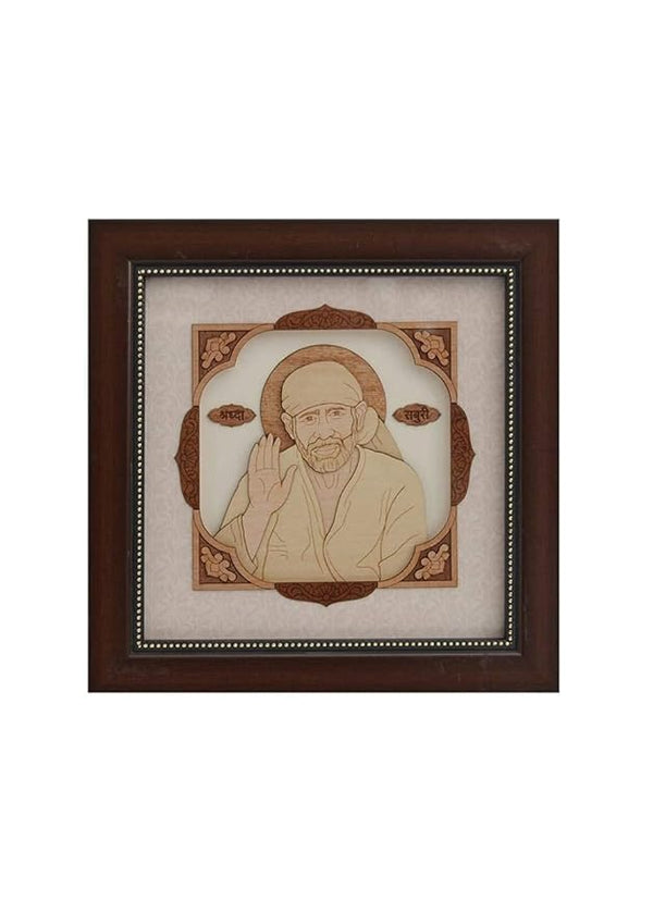 Wooden Art Work Sai Baba Shirdi wale Frame Wall Decor 8 x 8 Inch Entryway Setting