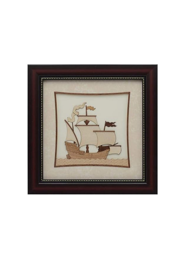 Wooden Art Work Ship Frame Wall Decor 8 x 8 Inch Mandir Setting