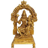 Gold brass decorative idol statue of Lord Narasimha with Maa Lakshmi, standing