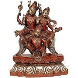 Brass Lord Vishnu, Maa Lakshmi on Garuda decorative idol, seated figures, 12 in