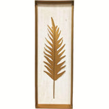 Iron leaf wall showpiece in wooden frame, gold metal leaf relief