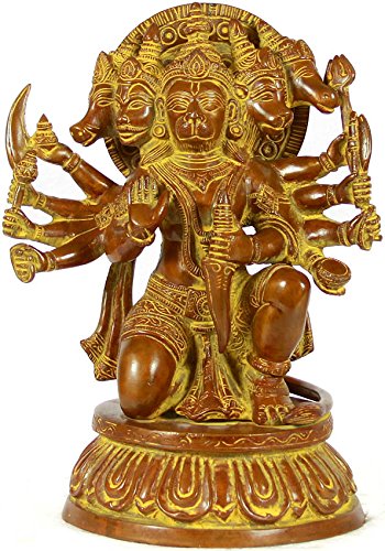 Brass Panchmukhi Hanuman Balaji- Monkey God Idol (Height :10 Inches)