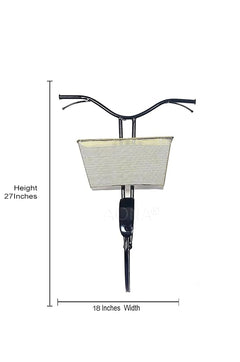 Wall hanging basket, 27 in tall: black steel frame, cream mesh, 18 in wide