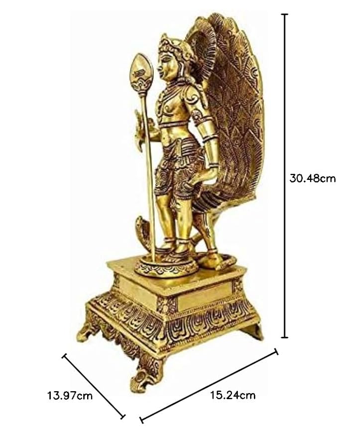 Brass Lord Murugan Kartikeya Murugana Kumaraswamy Karthikeya Standing Idol Swaminatha Skanda Murti Swami Ji Kartik Statue Subramanya Height 12 Inches