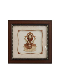 Wooden Art Work Maa Lakshmi Sitting On Lotus Frame Wall Decor 8 x 8 Inch