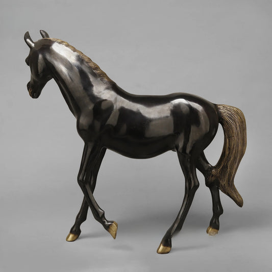 Brass Large Size Horse Standing Statue (Height: 18.5 Inches)