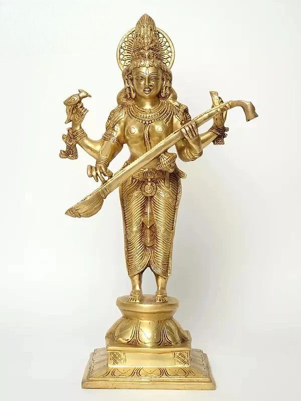 Veena-Vadini Brass Statue of Goddess Saraswati 23 Inches