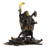 Brass Kali Maa idol: front view with gold details, multiple demon figures at the base