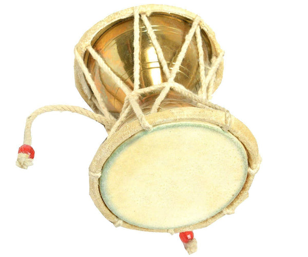 Handmade Brass Damroo/Damru Indian Musical Instrument for kirtan Height : 4.75 inches Mandir Setting
