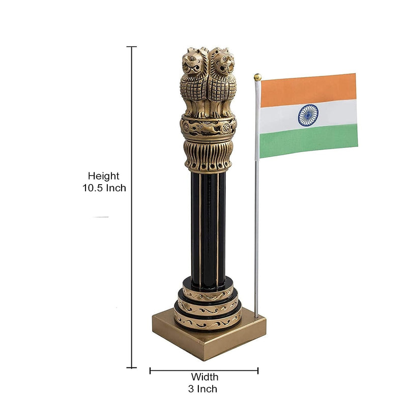 Decorative Wooden Ashoka Stambh Emblem with Flag India Ashok Chakra Pillar Memento Sculpture Home Office Desk Artwork Showpiece(10.7 Inches)