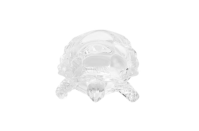 Sphatik tortoise vastu table decor, clear glass, 6.5 inch, detailed shell and legs